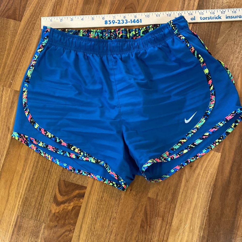 Nike dry fit size S, blue with multicolor trim drawstring & inner lining shorts